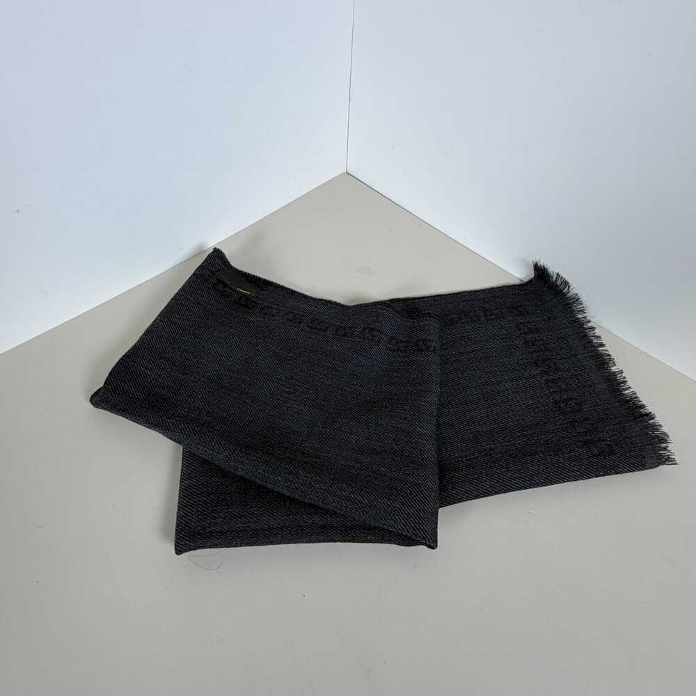 Fendi Charcoal Gray 100% Pure Wool Zucca Monogram Fringed Muffler Scarf